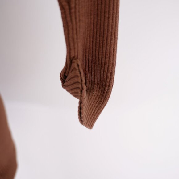 Bebe Brown Plunging V-Neck‎ Leather Button Cardigan Sweater Ribbed Cotton Small - Picture 3 of 7